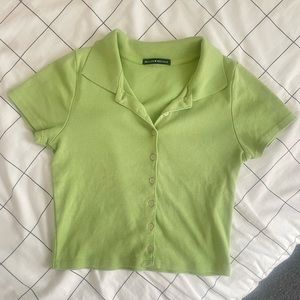 brandy melville green caroline collared top